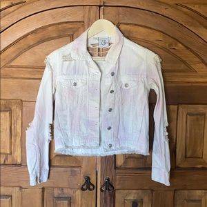 Distressed crop jean jacket